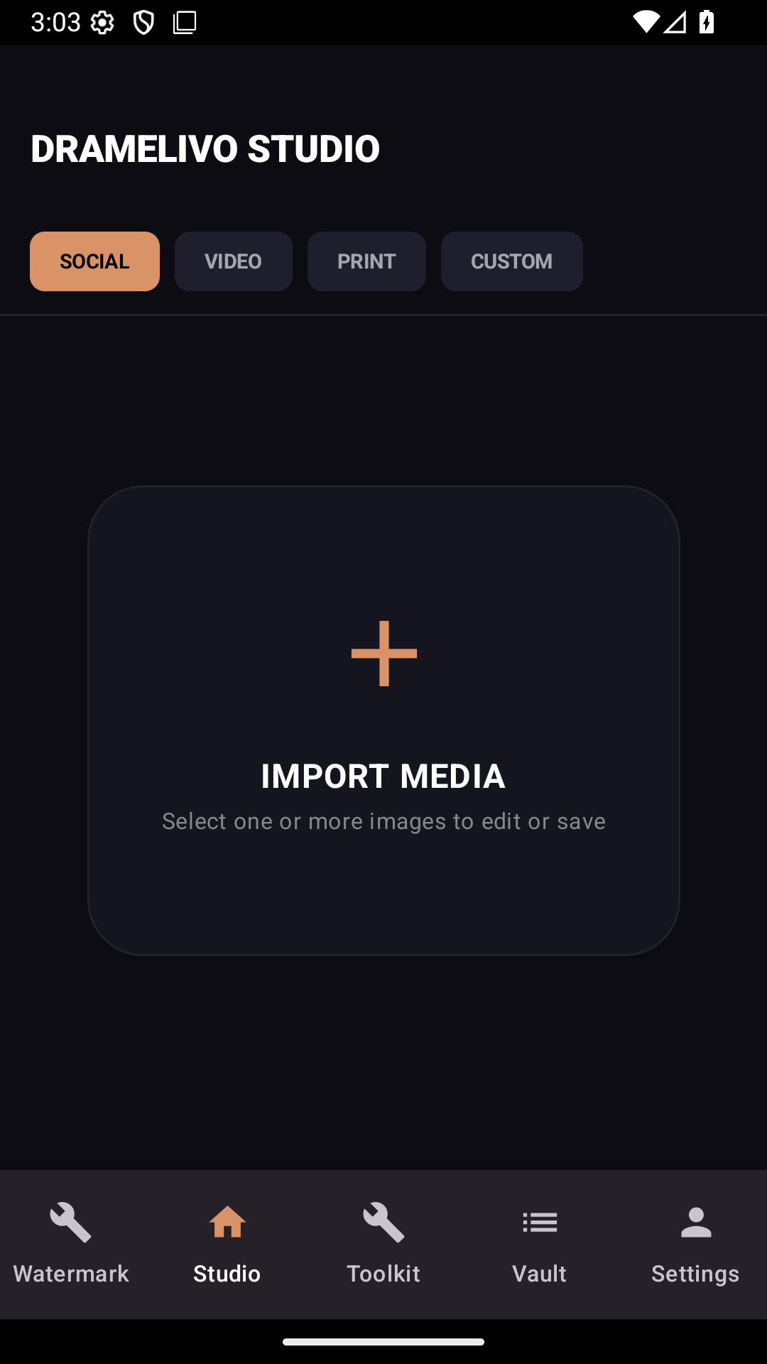 Dramelivo Studio home screen